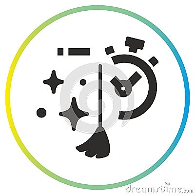 fast clean icon, broom with stopwatch, quick cleaning service Vector Illustration